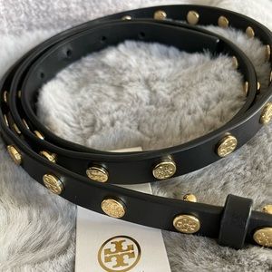 Tory Burch Logo Studded Skinny Belt
